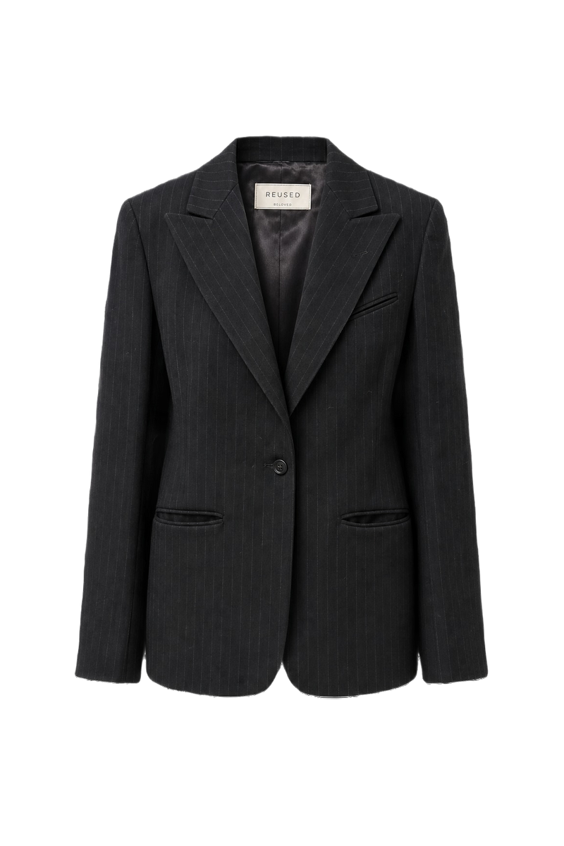 1980s Black Wool Blend Blazer - Front View