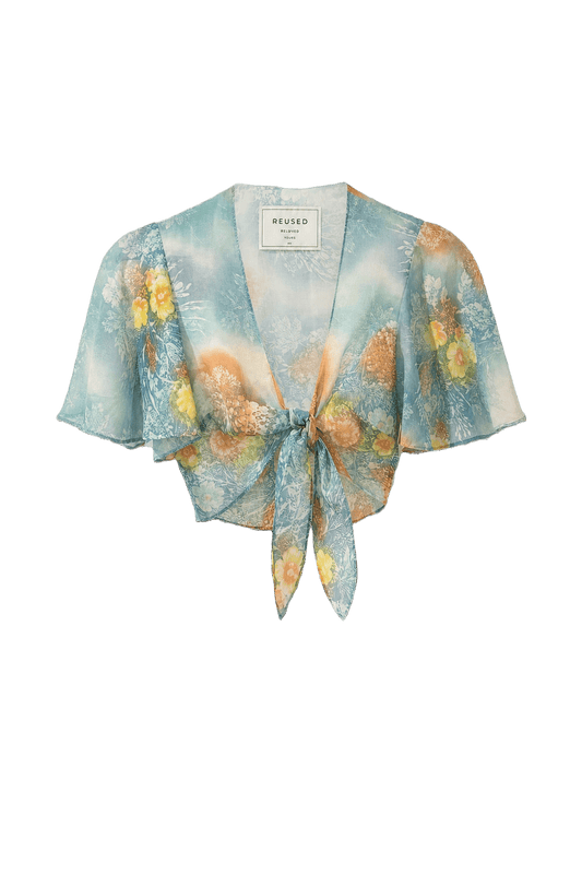 1970s Aqua Blue Sheer Synthetic Blouse - Front View