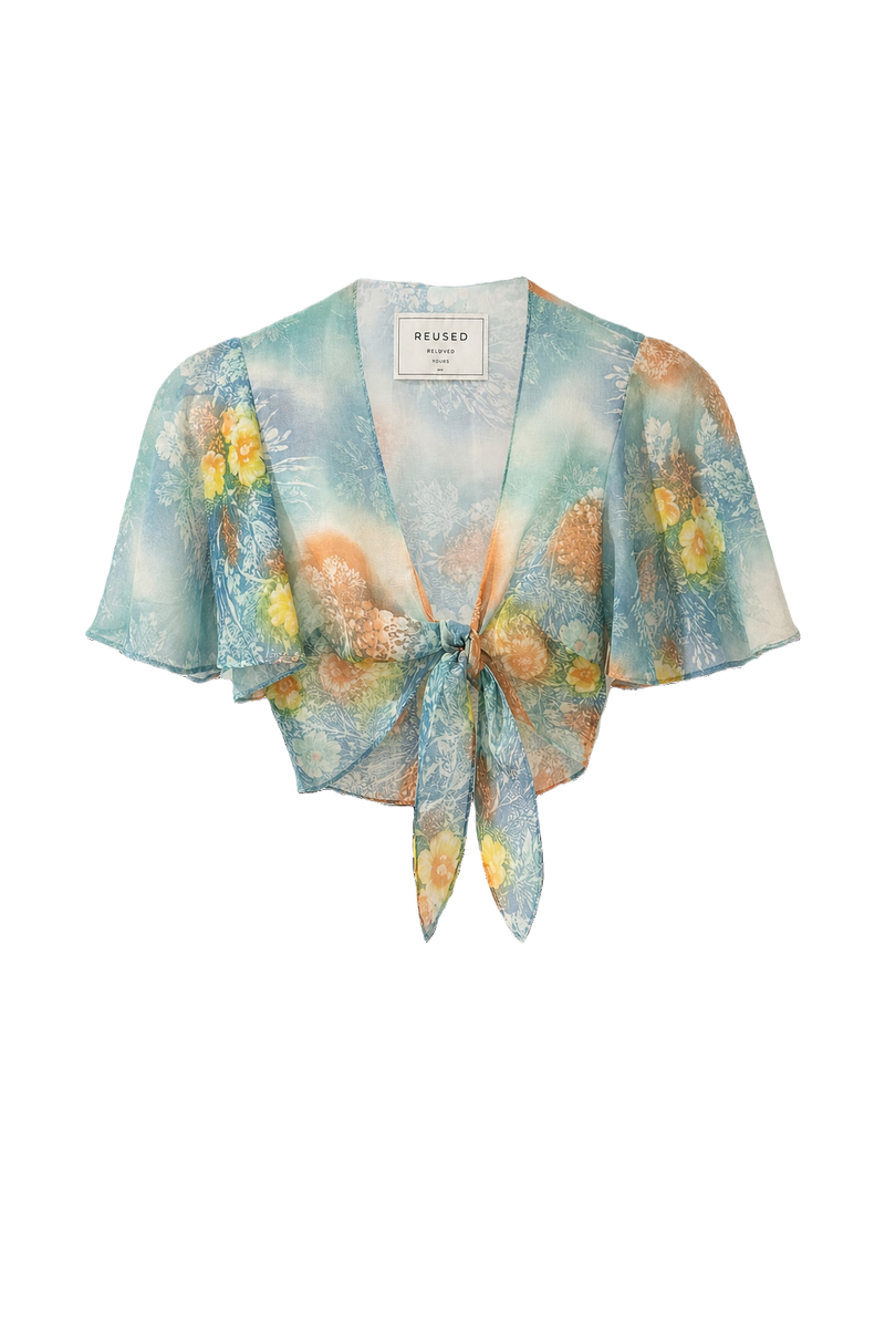 1970s Aqua Blue Sheer Synthetic Blouse - Front View