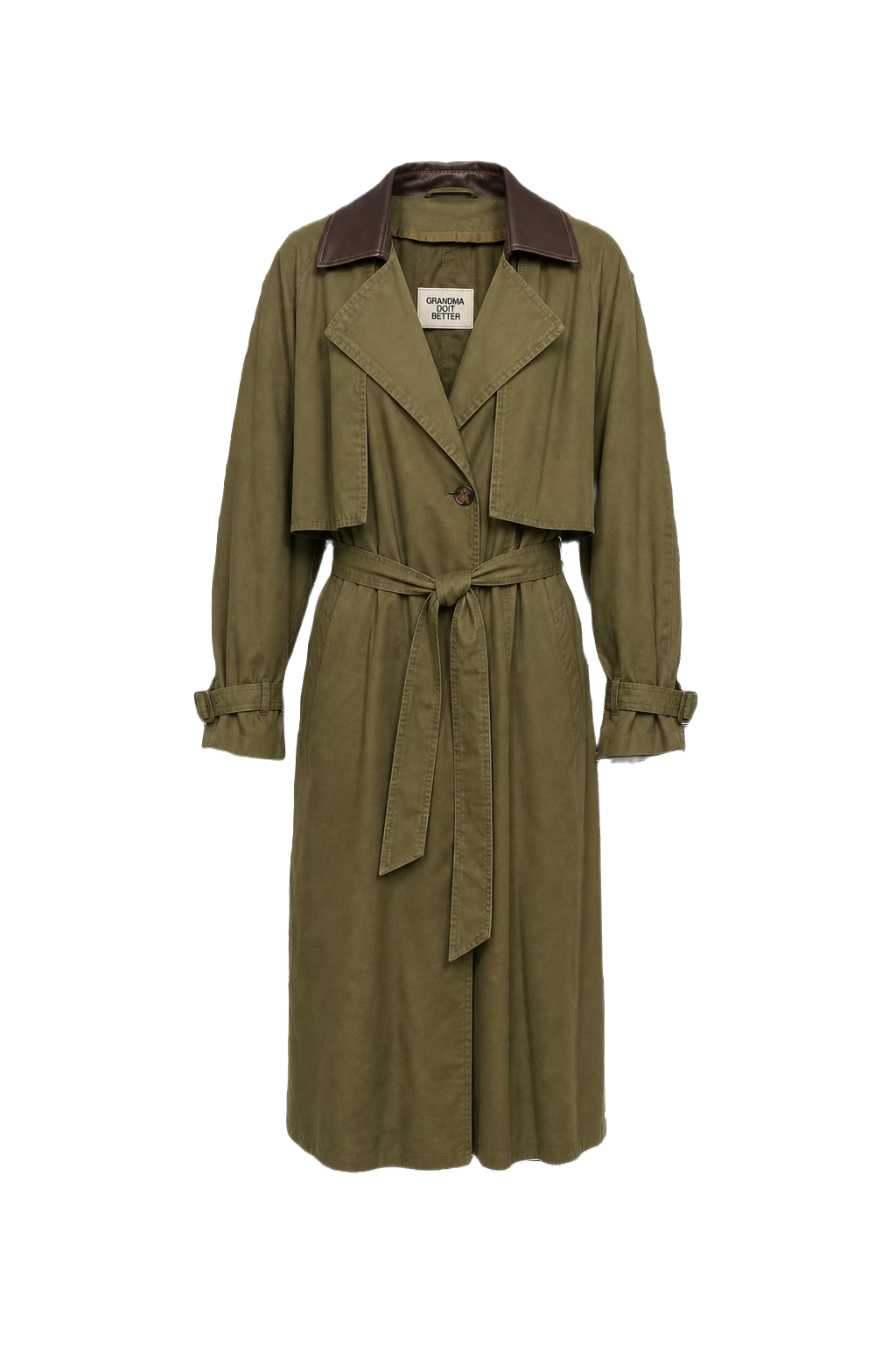1980s Olive Green Cotton Blend Trench Coat - Front View