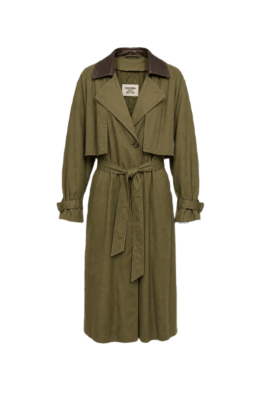 1980s Olive Green Cotton Blend Trench Coat - Front View