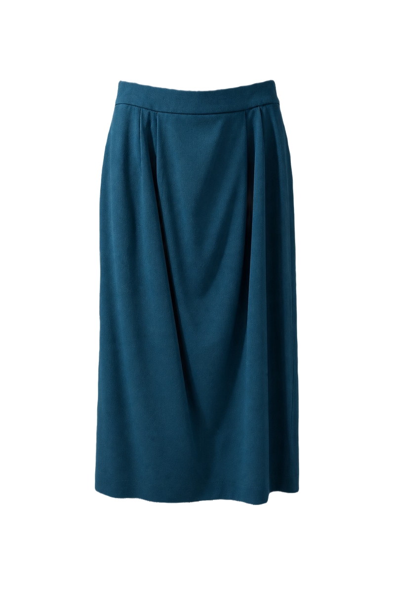 1980s Teal Wool Blend Skirt - Front View