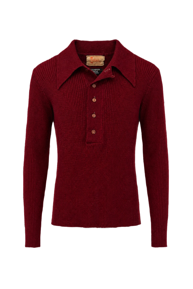 1970s Deep Burgundy Cotton Blend Sweater - Front View