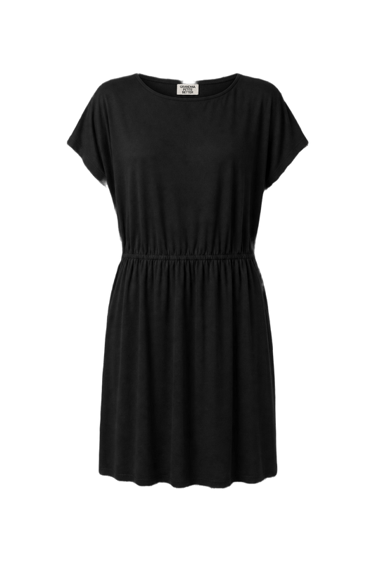 1980s Black Cotton Blend Dress - Front View