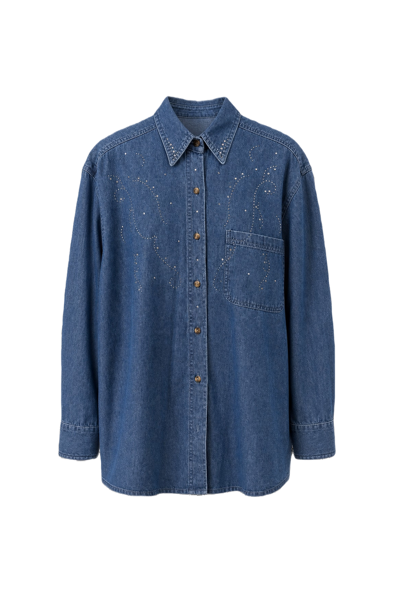 1980s Blue Denim Shirt - Front View