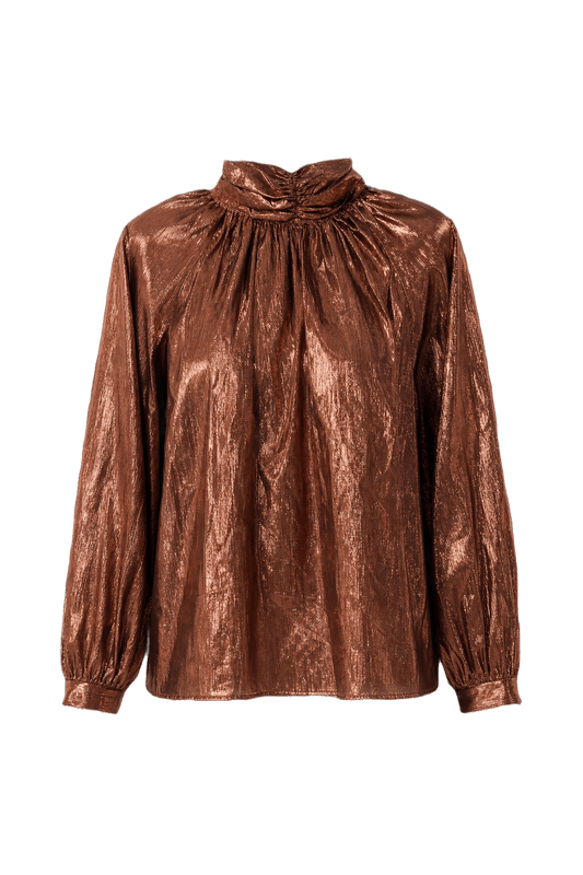 1980s Copper Synthetic Blend Blouse - Front View