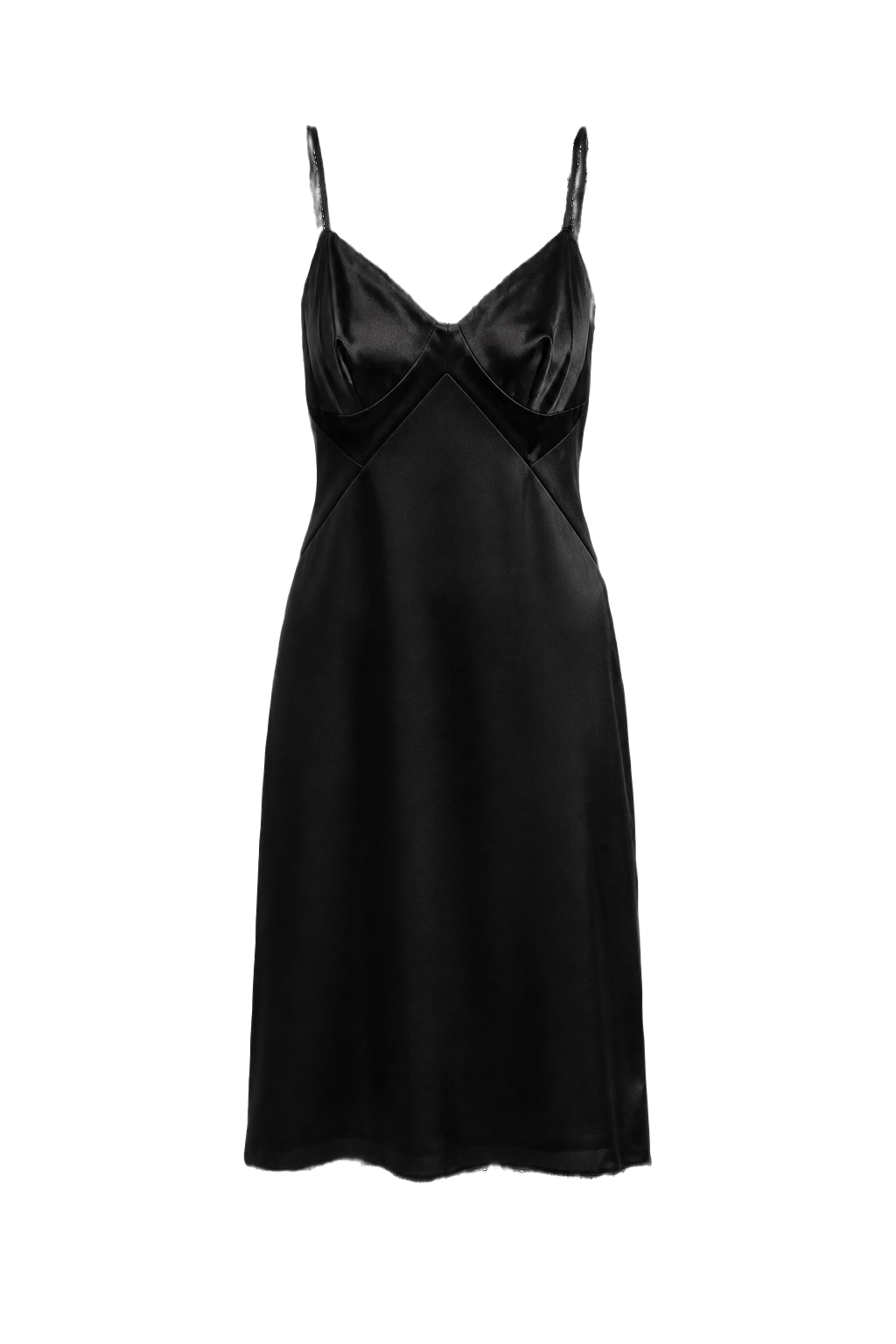 1990s Black Silk Slip Dress - Front View