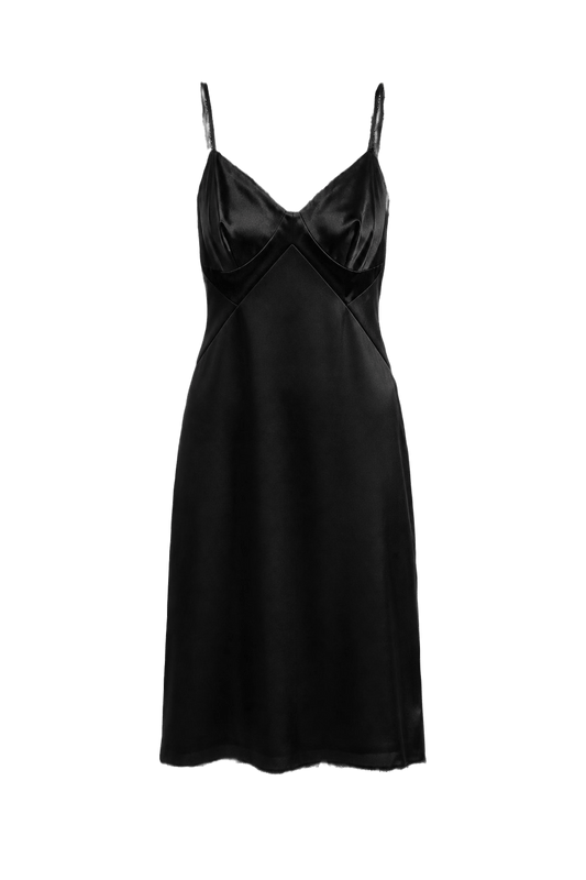 1990s Black Silk Slip Dress - Front View