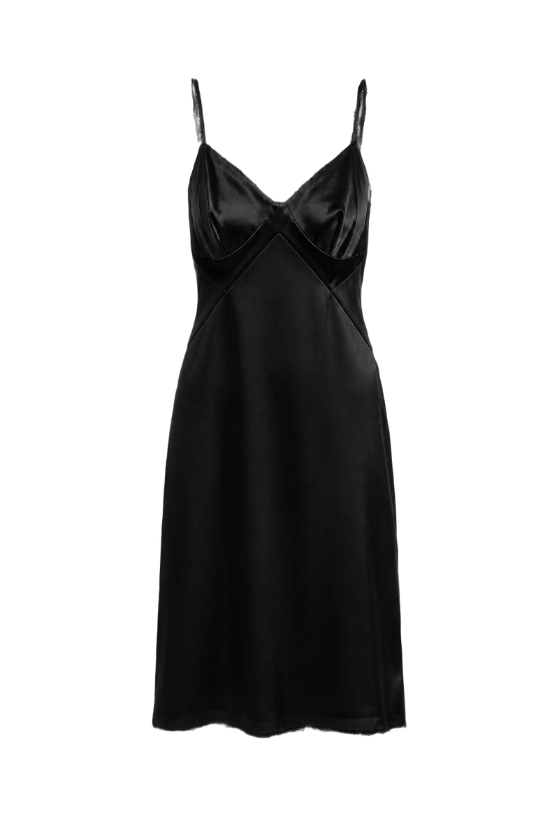 1990s Black Silk Slip Dress - Front View
