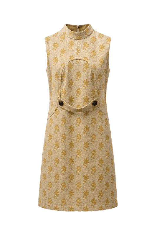 1960s Yellow Synthetic Blend Shift Dress - Front View