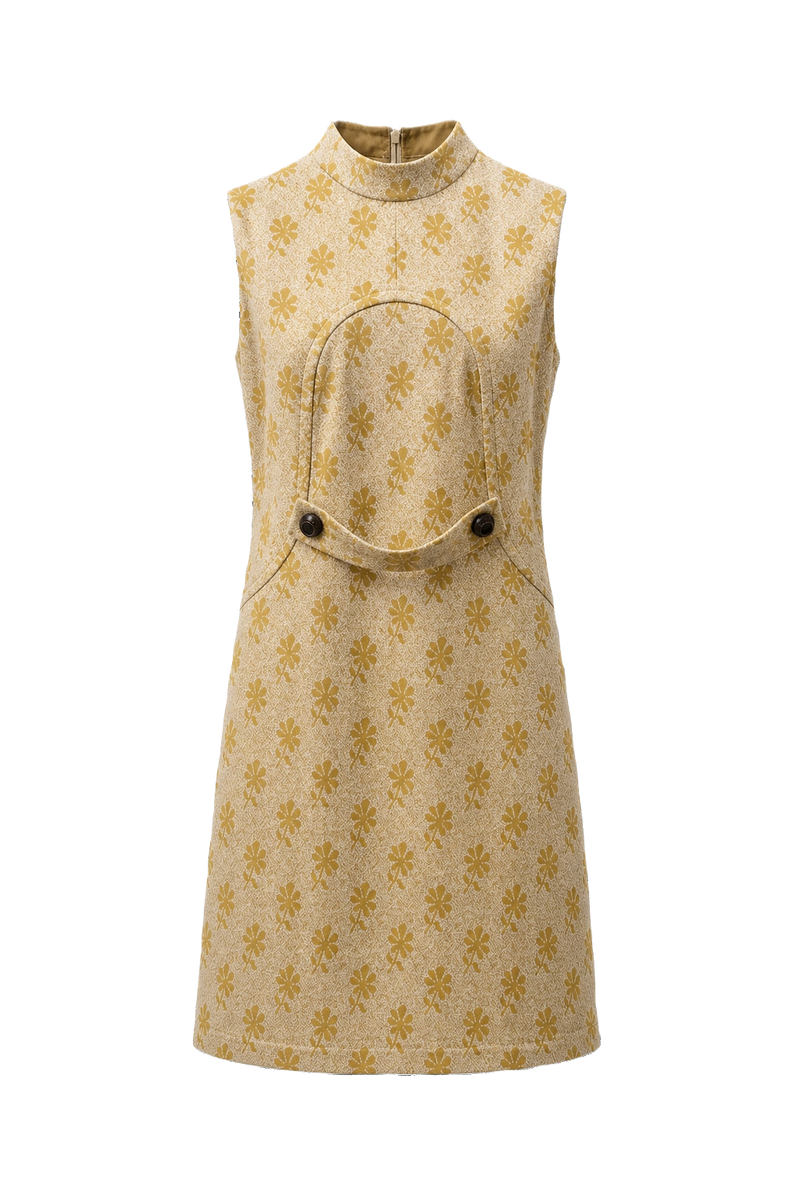 1960s Yellow Synthetic Blend Shift Dress - Front View