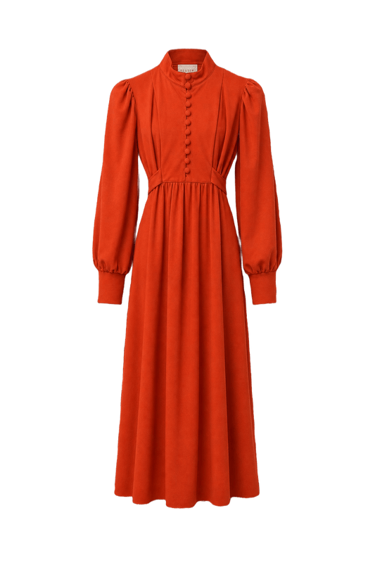 1970s Red-Orange Synthetic Blend Maxi Dress - Front View