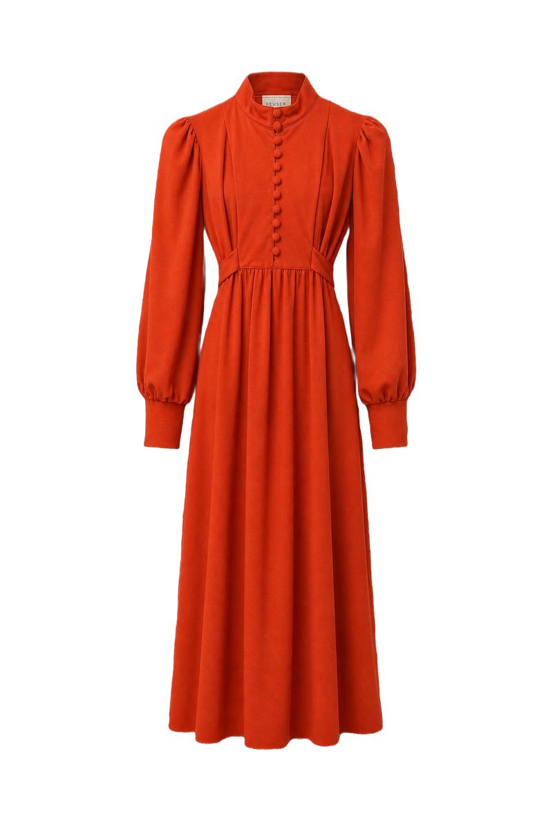 1970s Red-Orange Synthetic Blend Maxi Dress - Front View