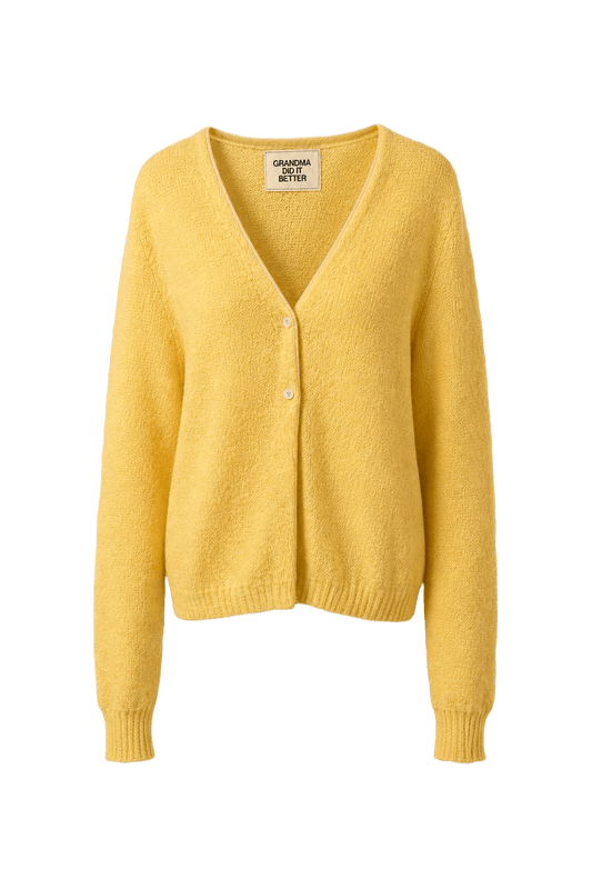 1960s Pastel Yellow Wool Blend Cardigan - Front View
