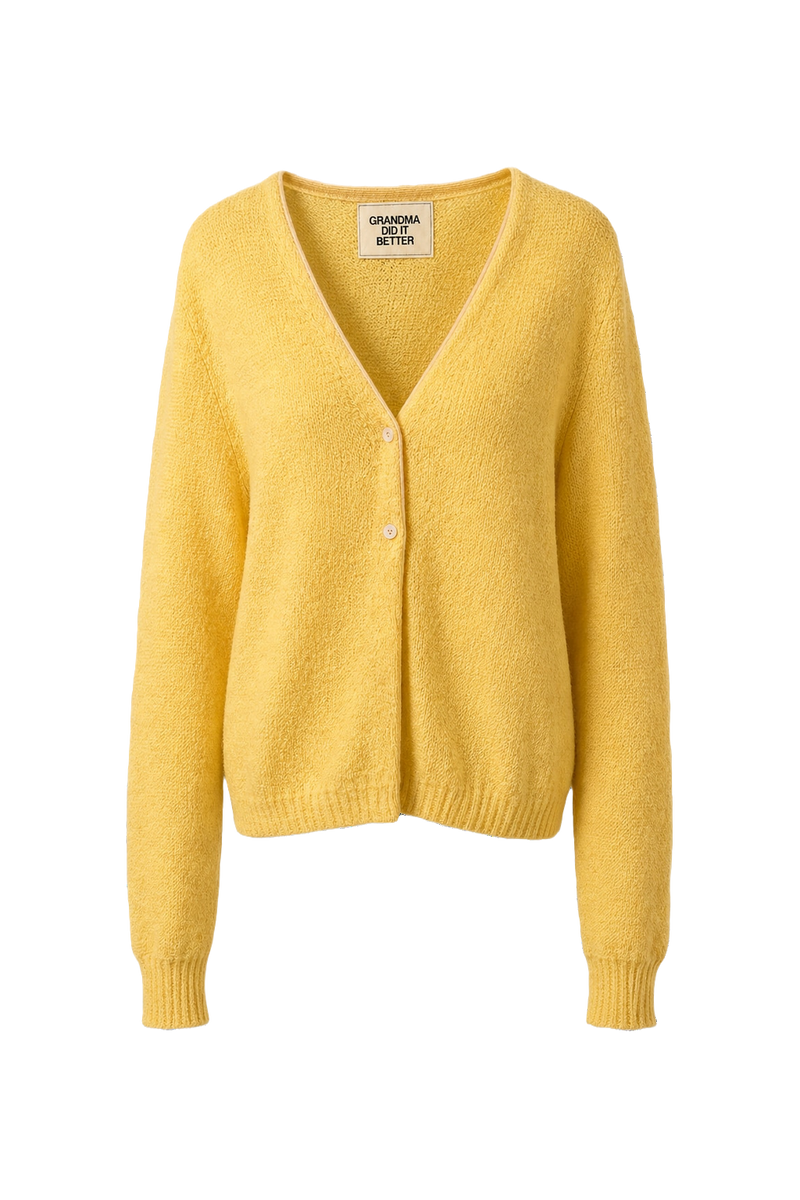 1960s Pastel Yellow Wool Blend Cardigan - Front View