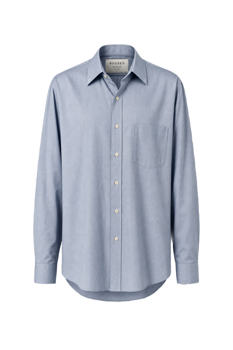 1970s Light Blue Cotton Button-Down Shirt - Front View