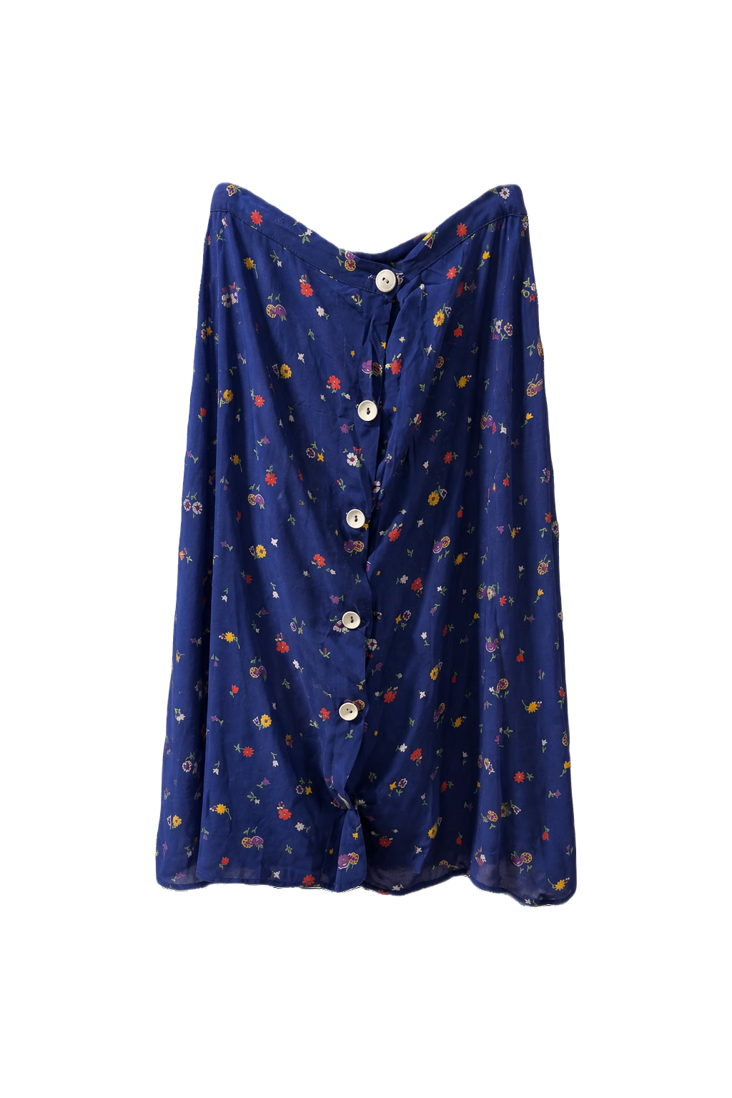 1960s Navy Blue Cotton Blend Skirt - Front View