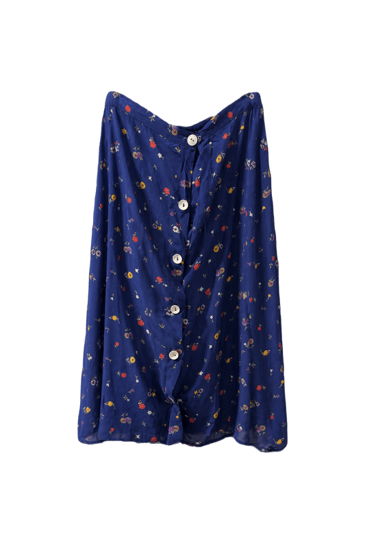 1960s Navy Blue Cotton Blend Skirt - Front View
