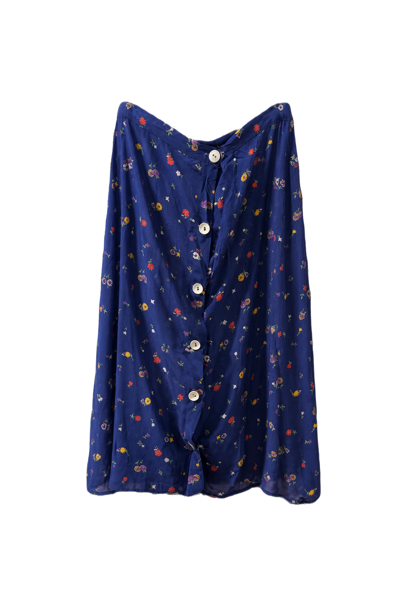 1960s Navy Blue Cotton Blend Skirt - Front View