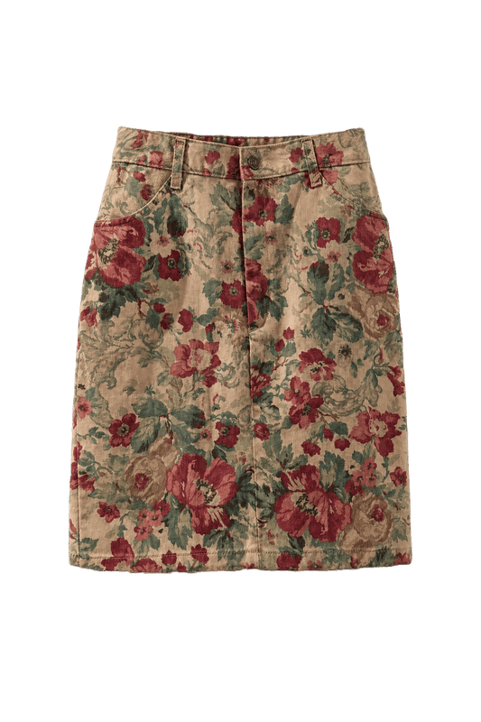 1980s Beige Denim Skirt - Front View