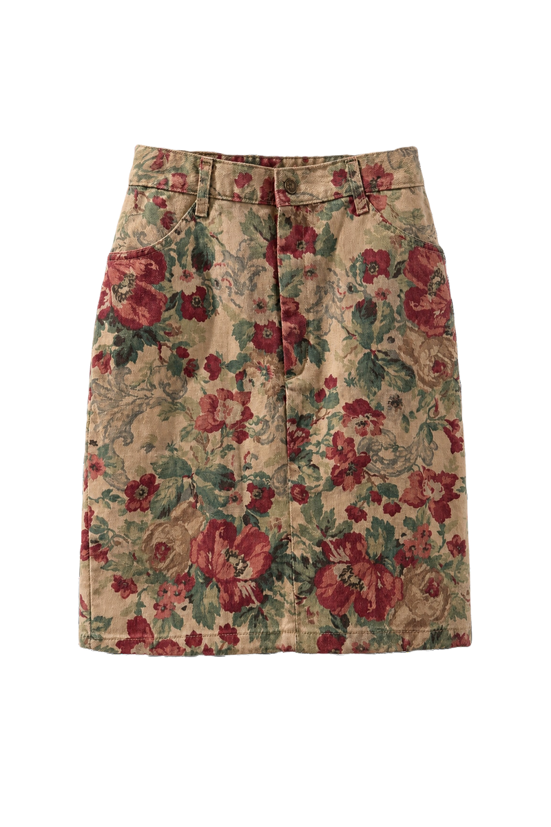 1980s Beige Denim Skirt - Front View