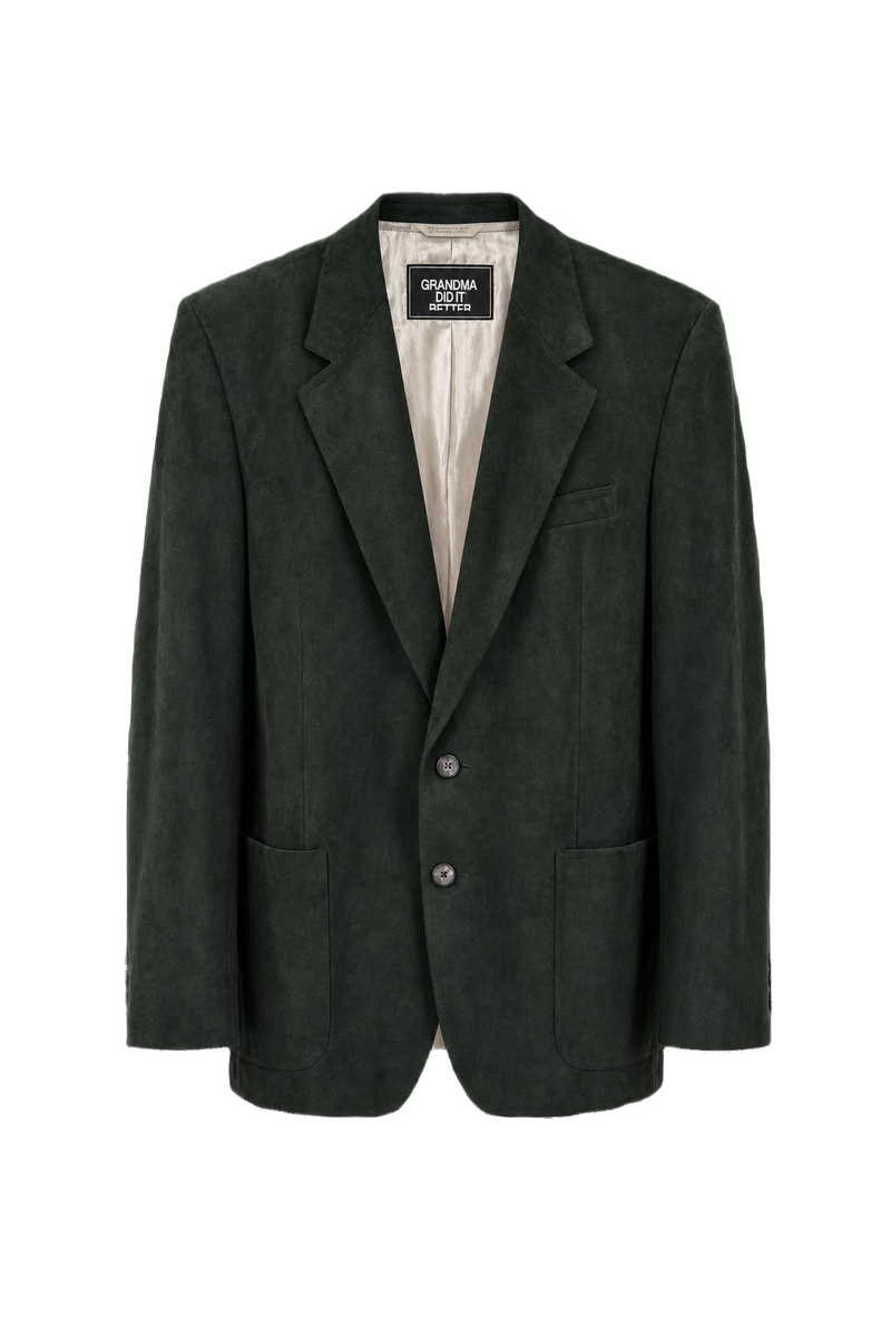 1980s Dark Green Suede Blazer - Front View
