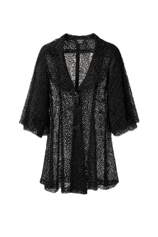 1990s Black Lace Cape - Front View