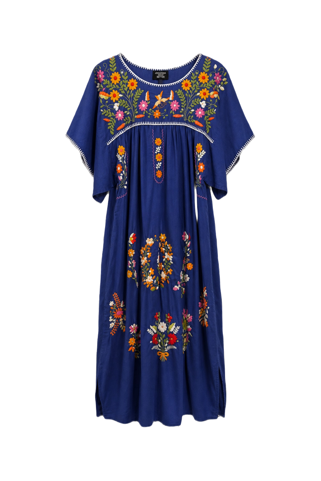 1970s Blue Cotton Maxi Dress - Front View