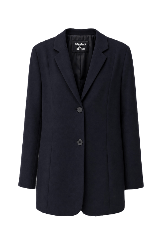 1990s Navy Blue Wool Blend Blazer - Front View
