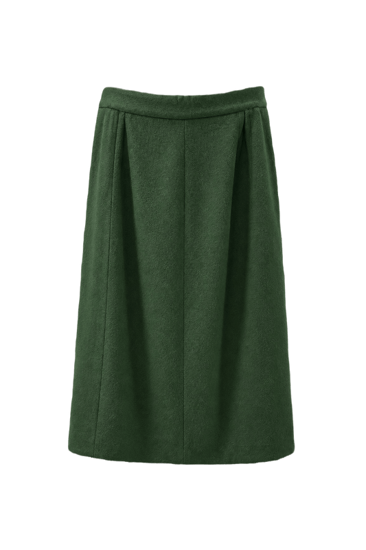 1970s Green Wool Midi Skirt - Front View