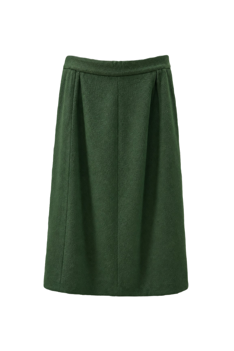 1970s Green Wool Midi Skirt - Front View