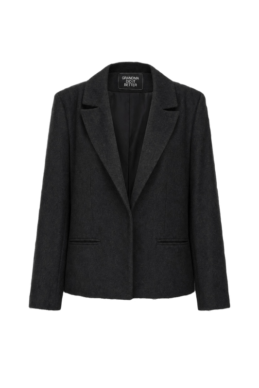 1990s Charcoal Grey Wool Blend Blazer - Front View