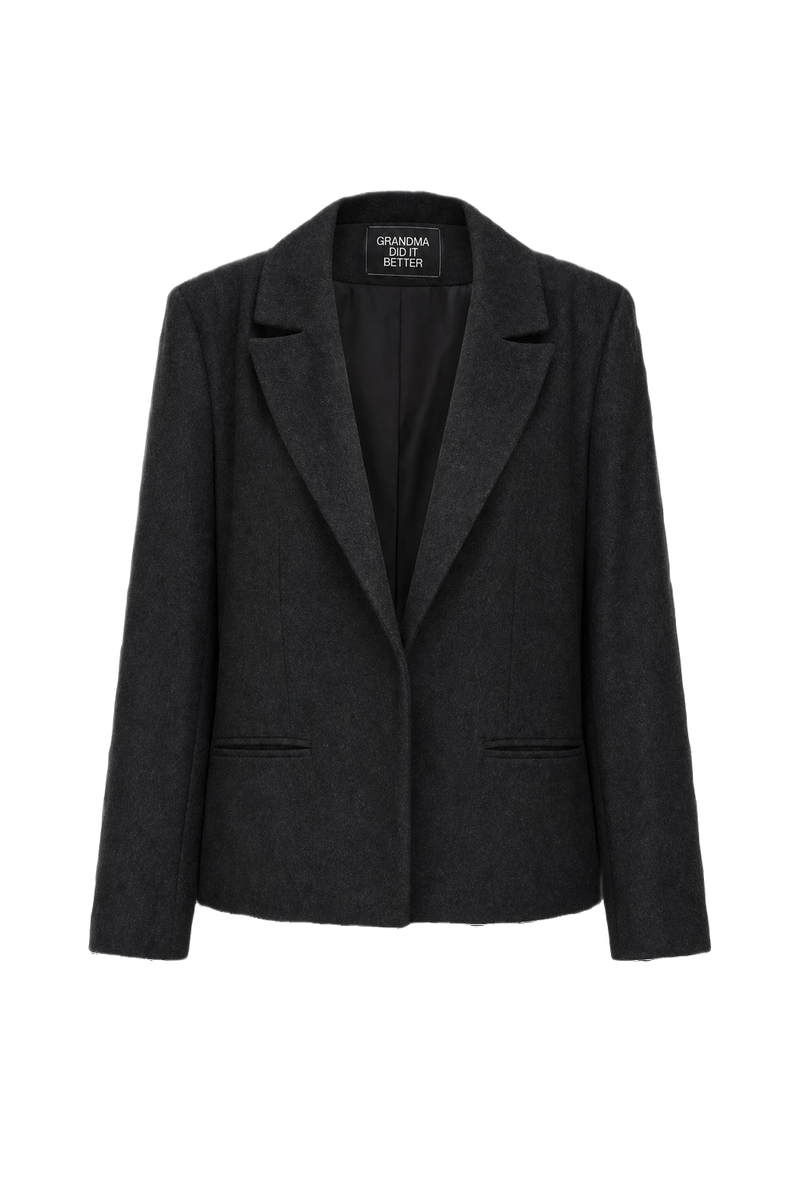 1990s Charcoal Grey Wool Blend Blazer - Front View