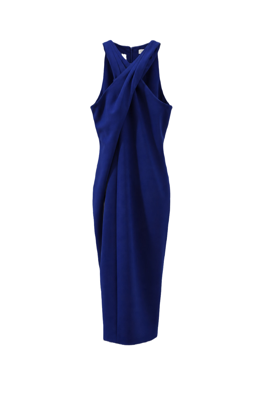 1990s Royal Blue Polyester Blend Midi Dress - Front View