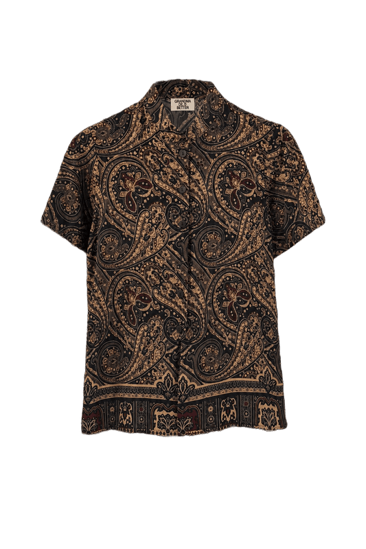 1970s Black Cotton Blend Shirt - Front View