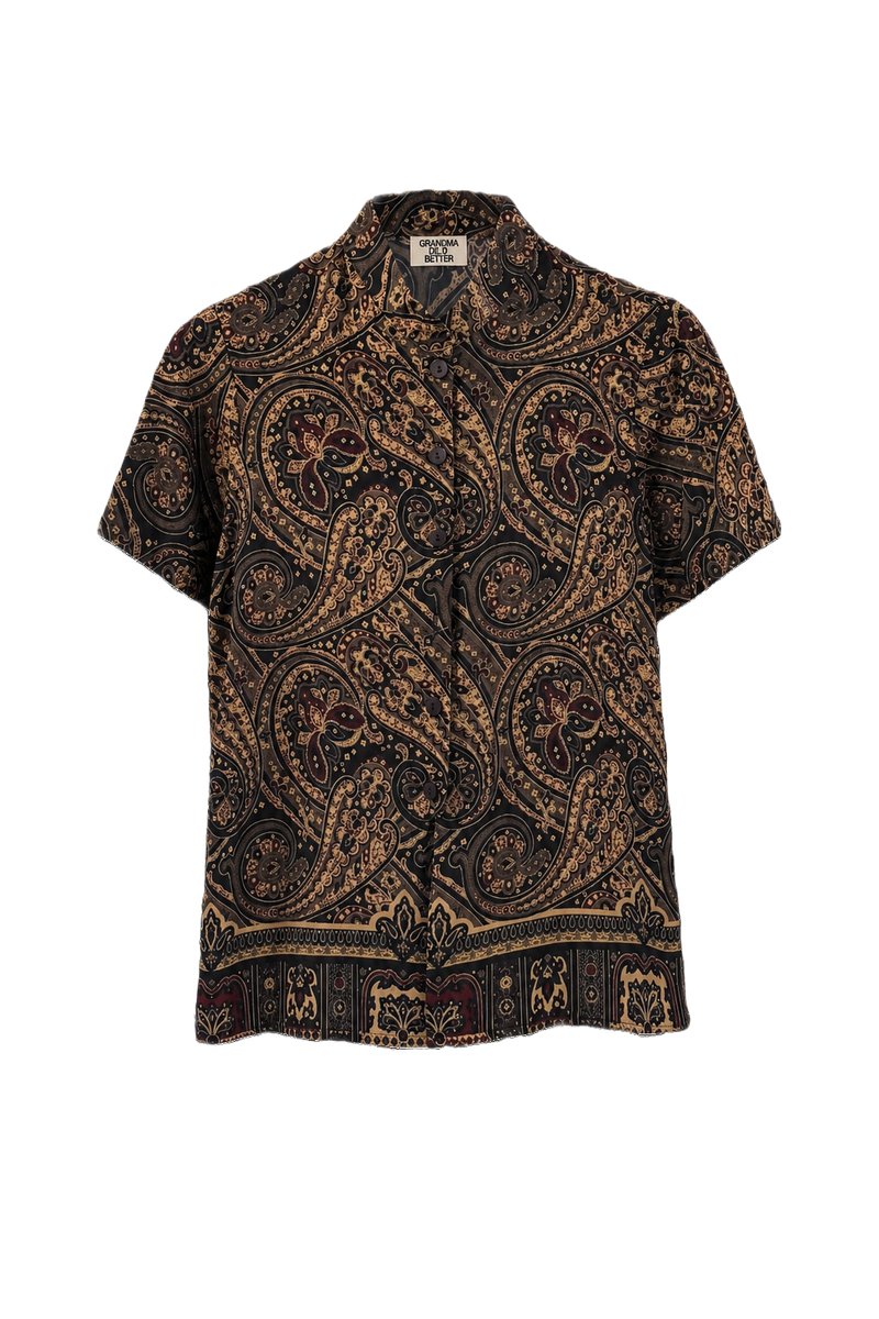 1970s Black Cotton Blend Shirt - Front View