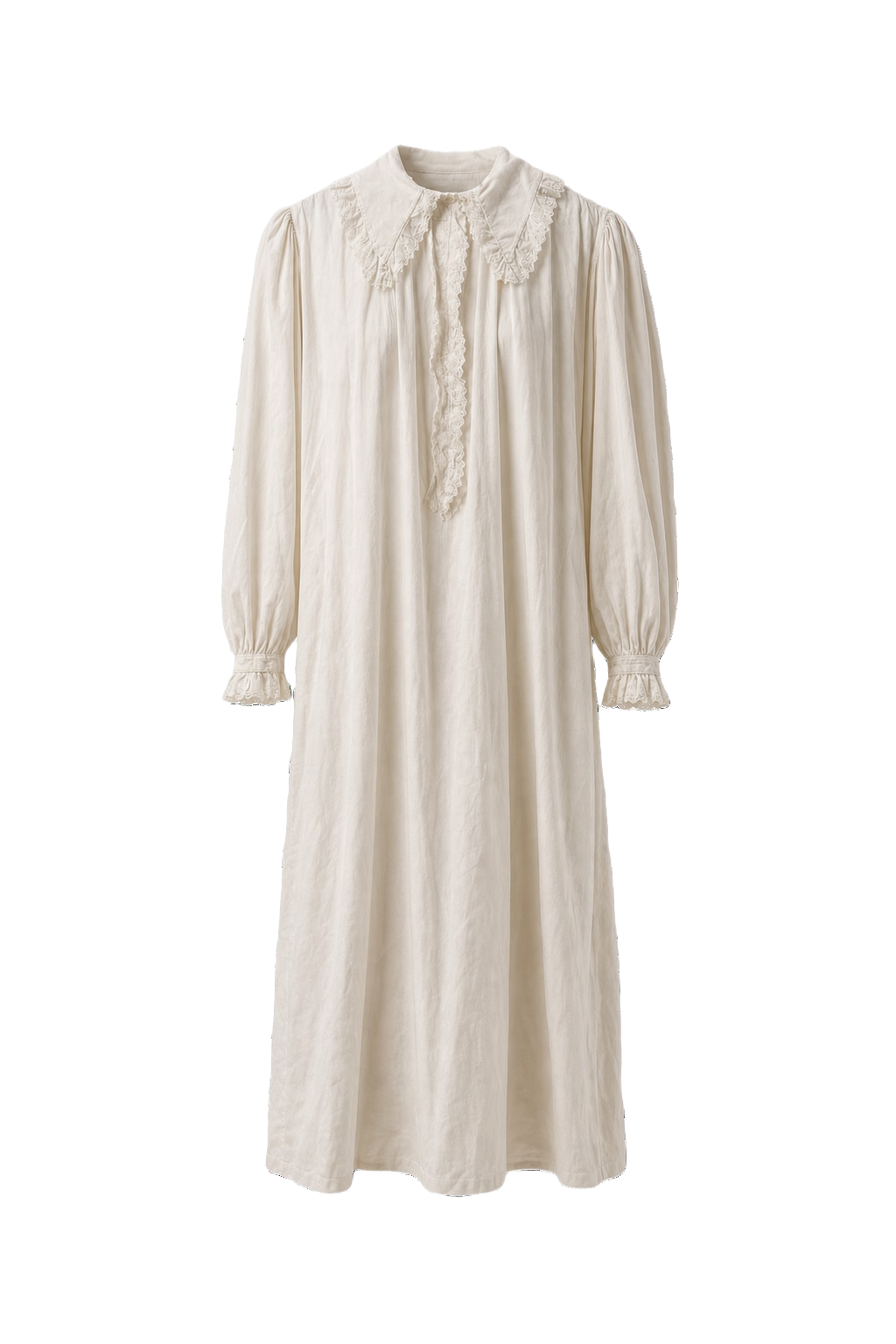 1970s Cream Cotton Maxi Dress - Front View
