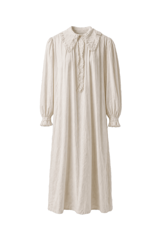 1970s Cream Cotton Maxi Dress - Front View
