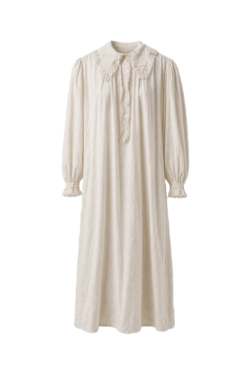 1970s Cream Cotton Maxi Dress - Front View