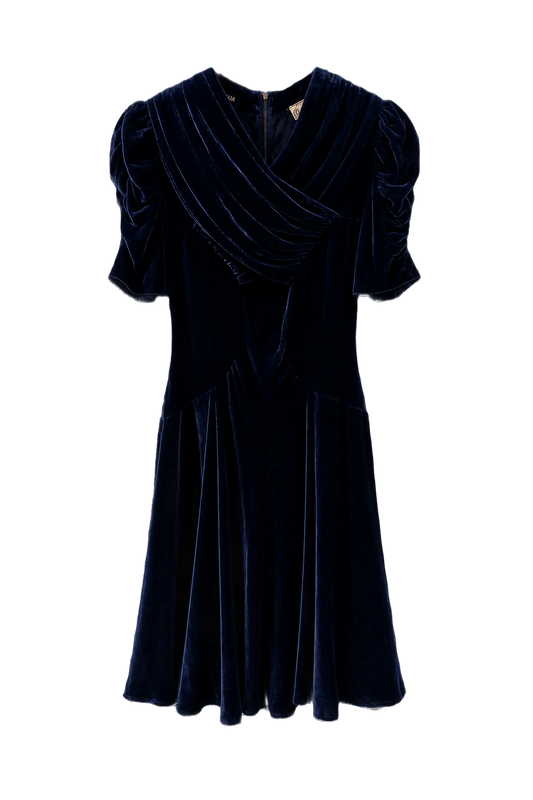 1950s Navy Blue Velvet Dress - Front View