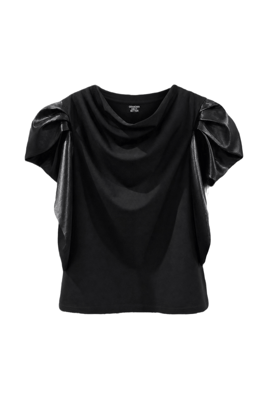 1980s Black Polyester Blouse - Front View
