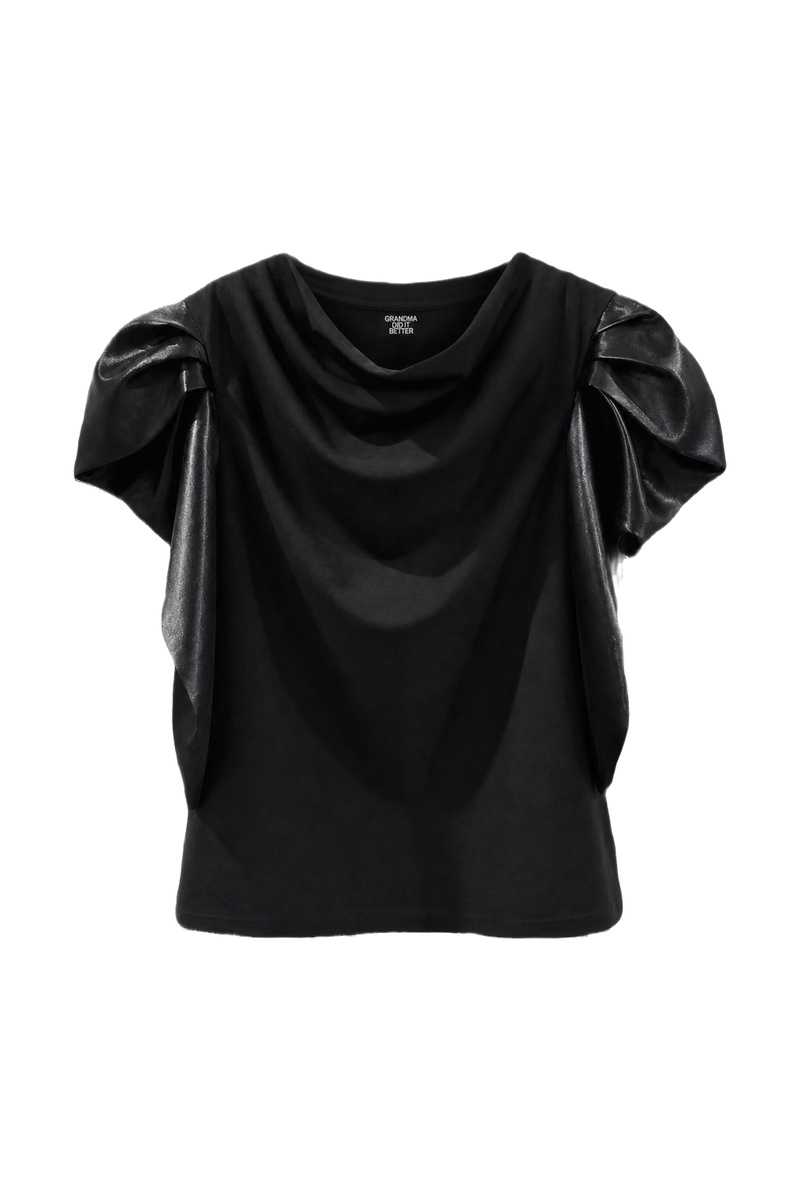 1980s Black Polyester Blouse - Front View
