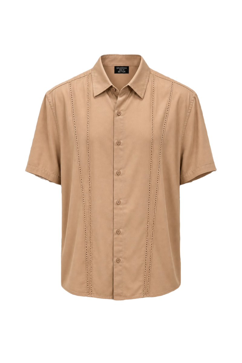 1980s Beige Cotton Blend Shirt - Front View