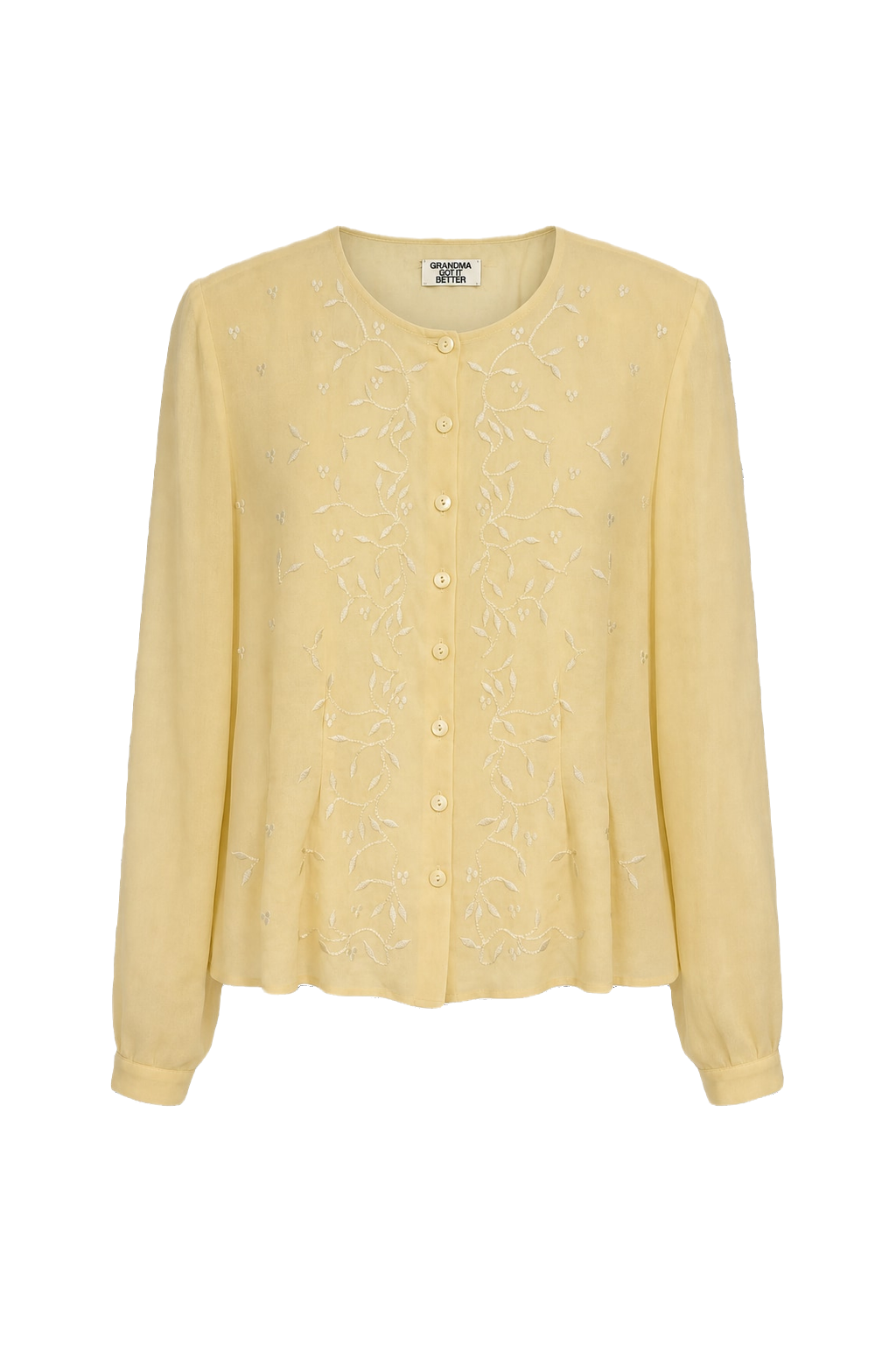 1980s Beige Silk Blouse - Front View