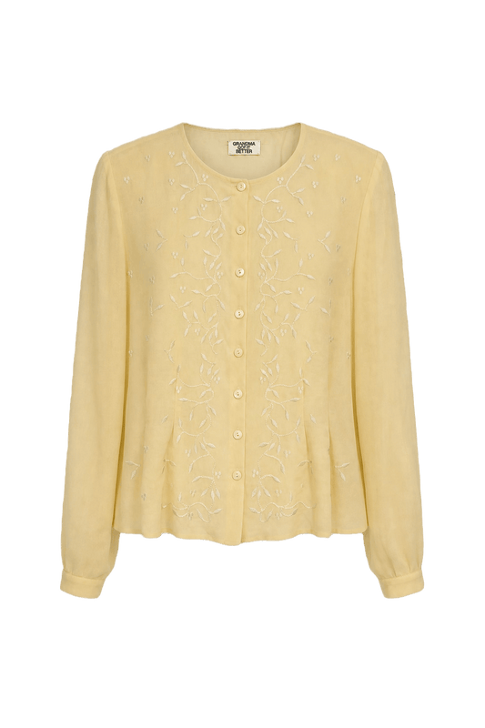 1980s Beige Silk Blouse - Front View