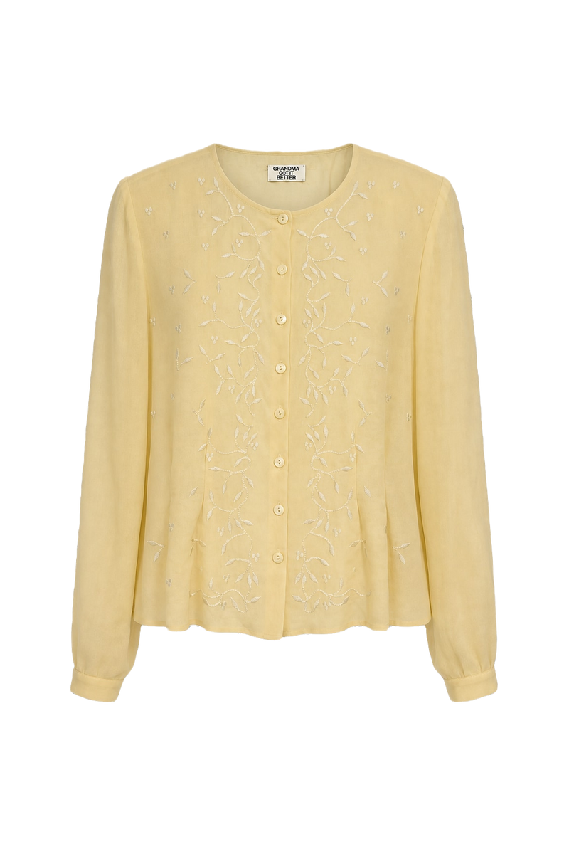 1980s Beige Silk Blouse - Front View