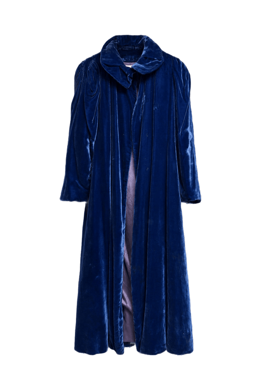 1950s Deep Blue Velvet Coat - Front View