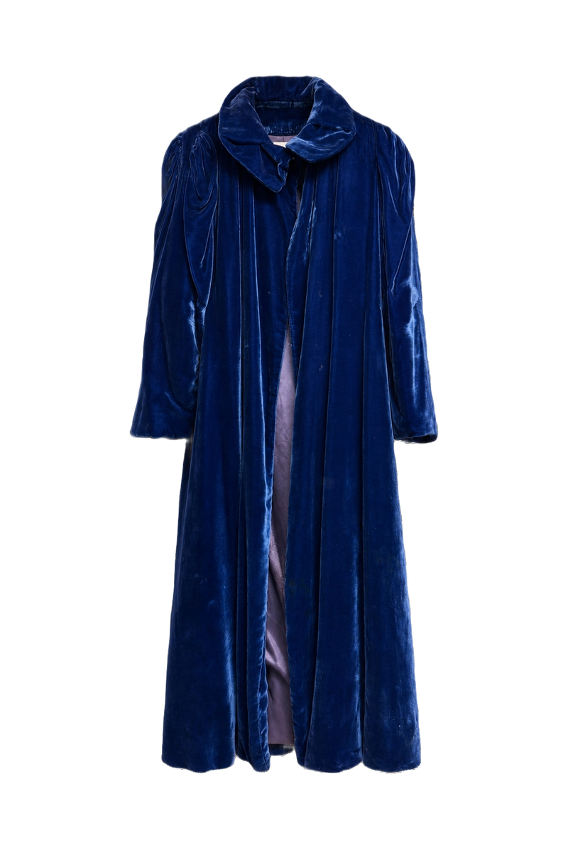 1950s Deep Blue Velvet Coat - Front View
