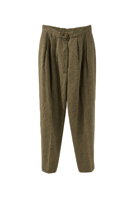 1960s Olive Green Wool Blend Trousers - Front View