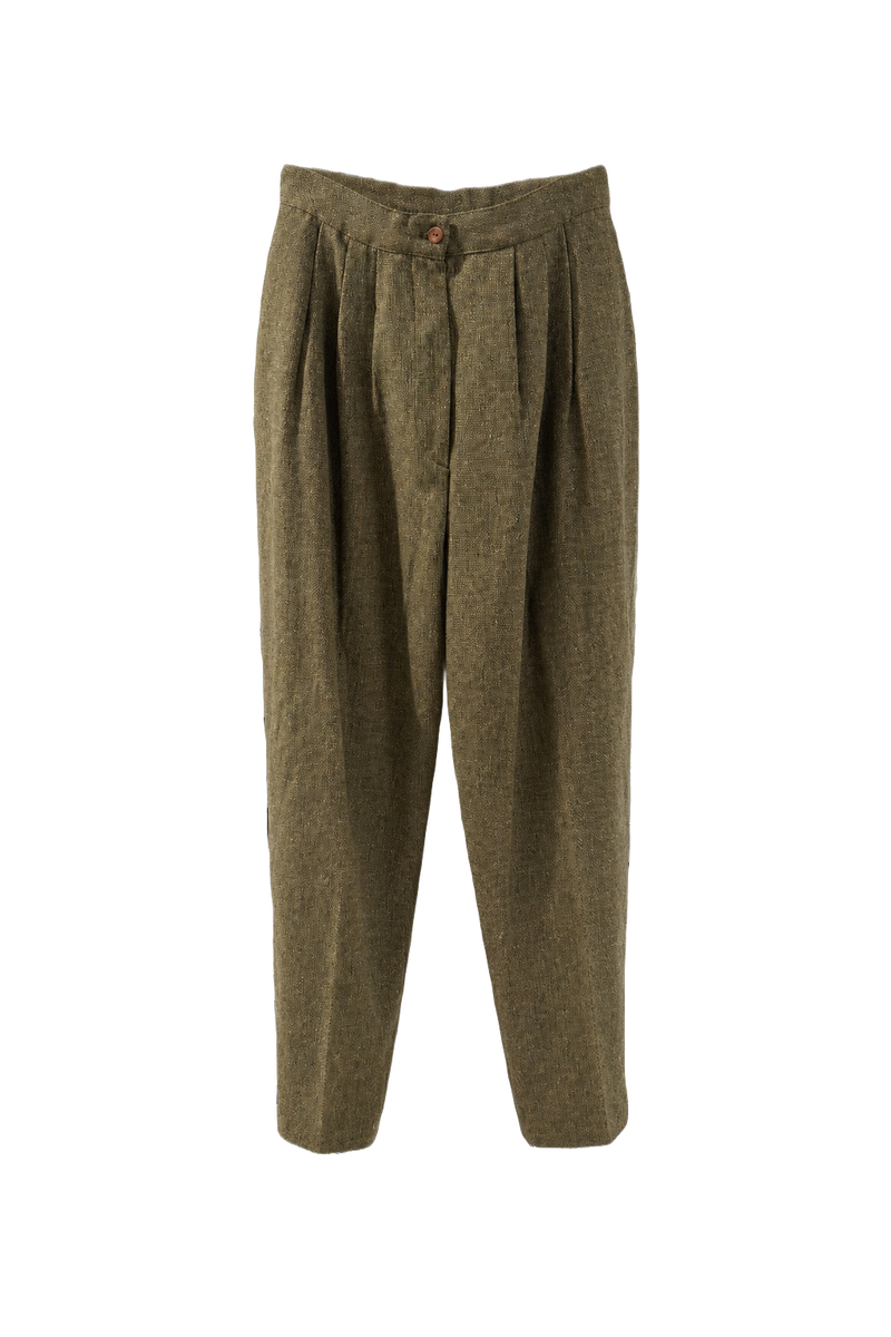 1960s Olive Green Wool Blend Trousers - Front View